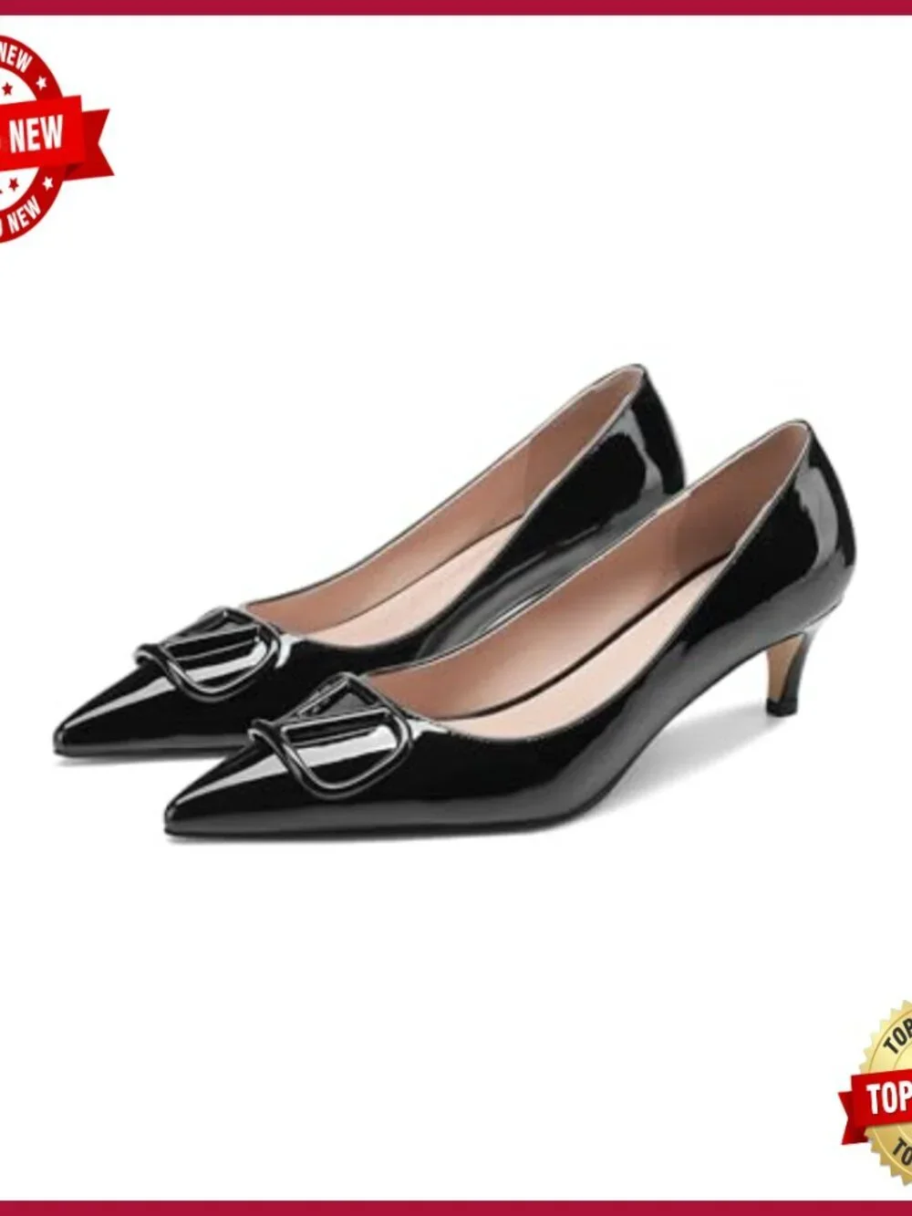 Patent Leather Kitten Heel Pumps Slip On Pointed Toe Casual Shoes